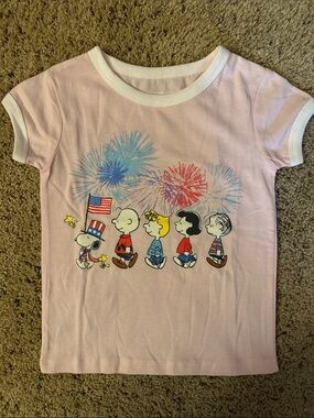 Peanuts Pink Kids Tee with Patriotic Snoopy Graphic